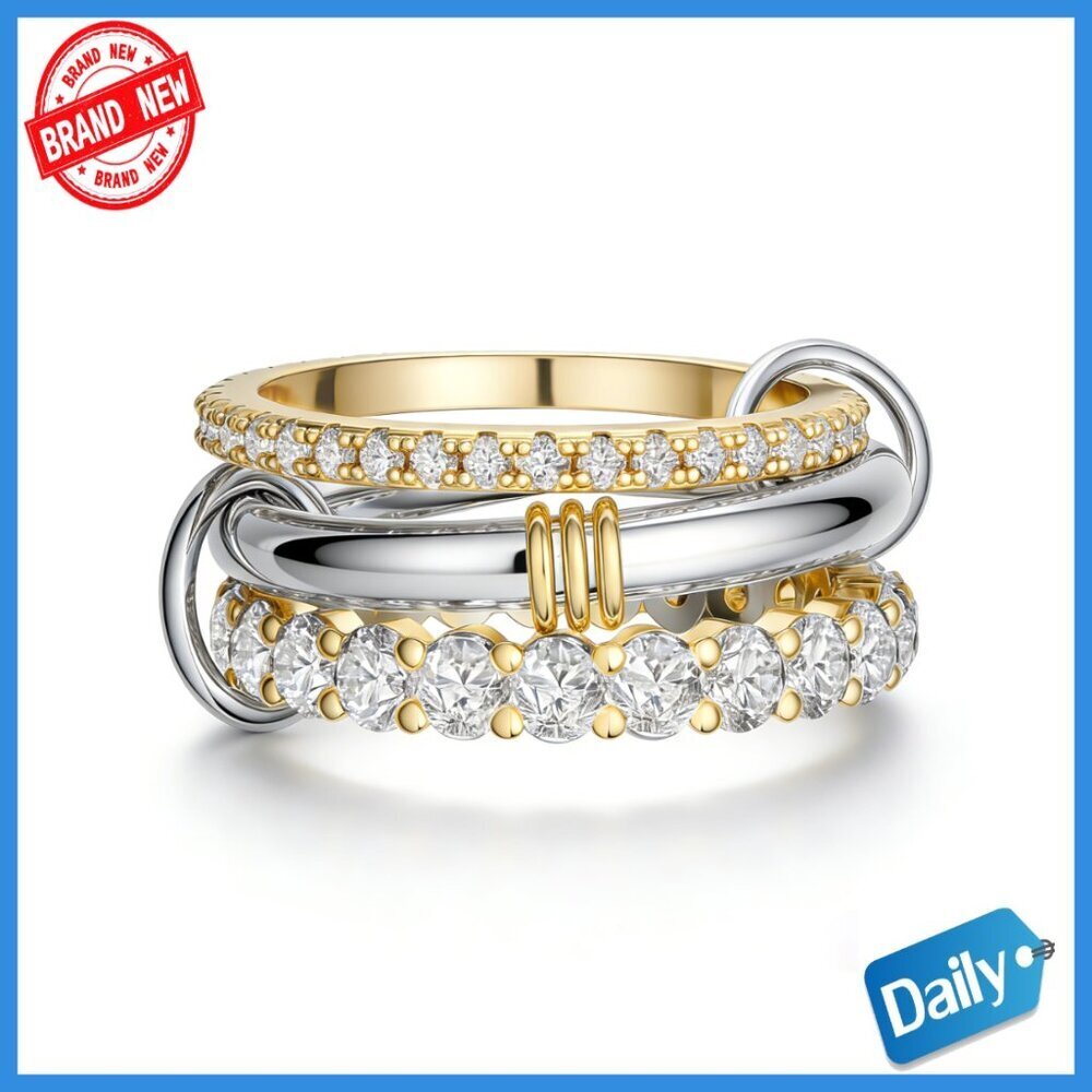 14K Gold Plated Stackable Rings Set, Non Tarnish, Multi Sizes 5-12